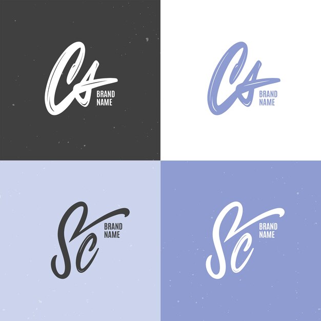 Hand drawn flat design sc or cs logo template