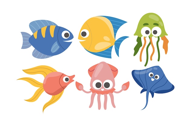 Free vector hand drawn flat design sea animals collection