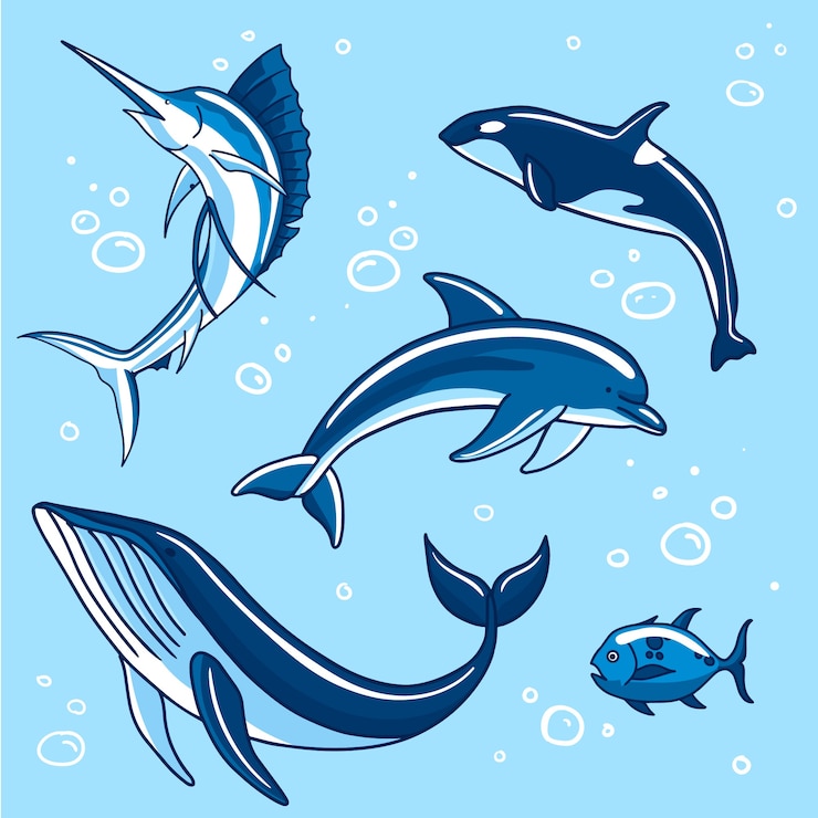 Free Vector hand drawn flat design sea animals collection