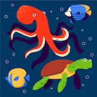 Free vector hand drawn flat design sea animals collection