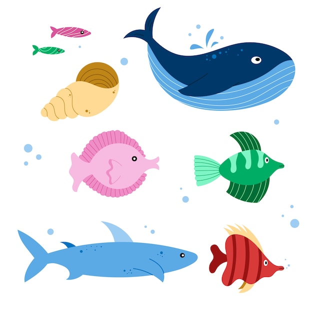 Free vector hand drawn flat design sea animals collection