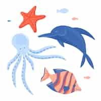 Free vector hand drawn flat design sea animals collection