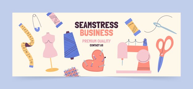 Hand drawn flat design seamstress facebook cover