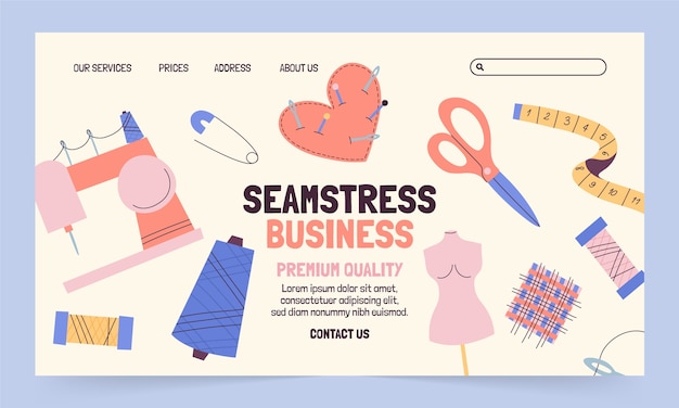 Free vector hand drawn flat design seamstress landing page