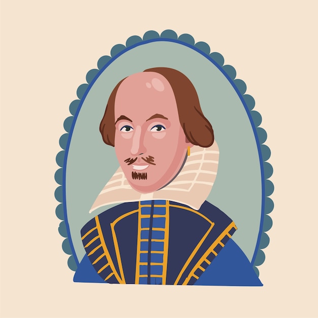 Illustrazione di shakespeare di design piatto disegnato a mano