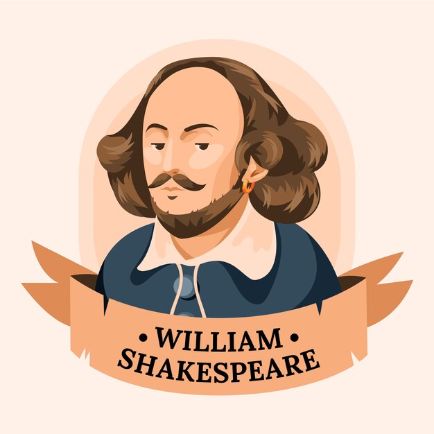 Hand drawn flat design shakespeare illustration