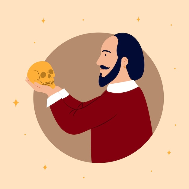 Hand drawn flat design shakespeare illustration