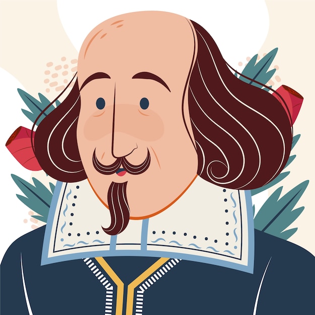 Shakespeare design piatto disegnato a mano