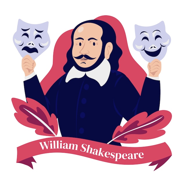 Vettore gratuito shakespeare design piatto disegnato a mano