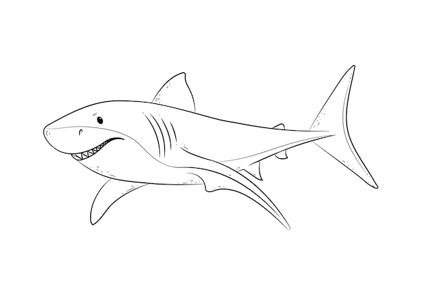 手描きのフラットデザインのサメのアウトライン
