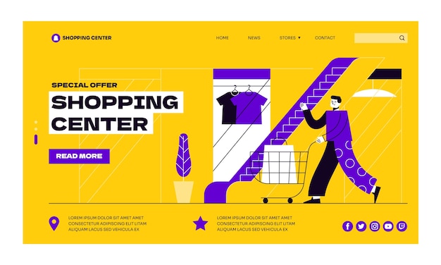 Hand drawn flat design shopping center landing page