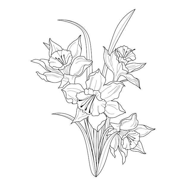 無料ベクター 手描きのフラットなデザインのシンプルな花のアウトライン