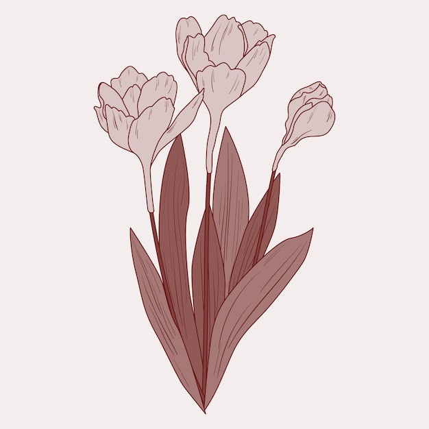 手描きフラットデザインシンプルな花のアウトライン