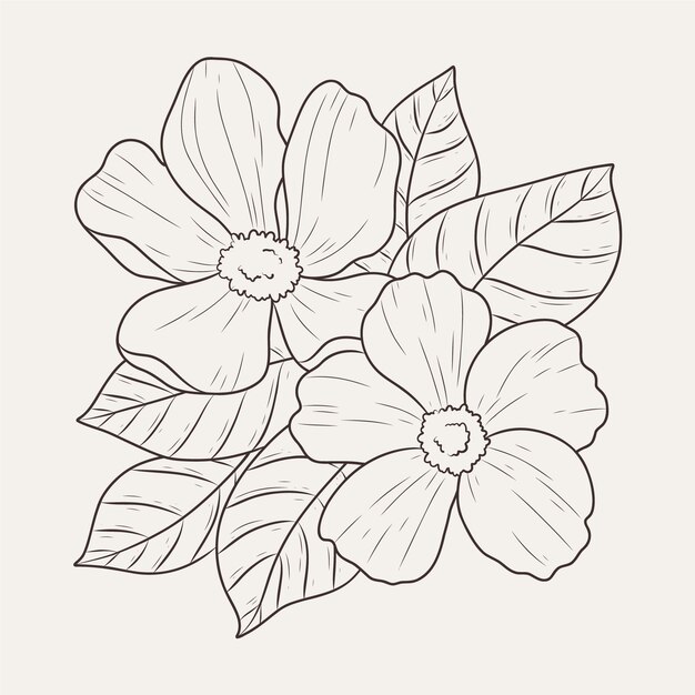 手描きフラットデザインシンプルな花のアウトライン