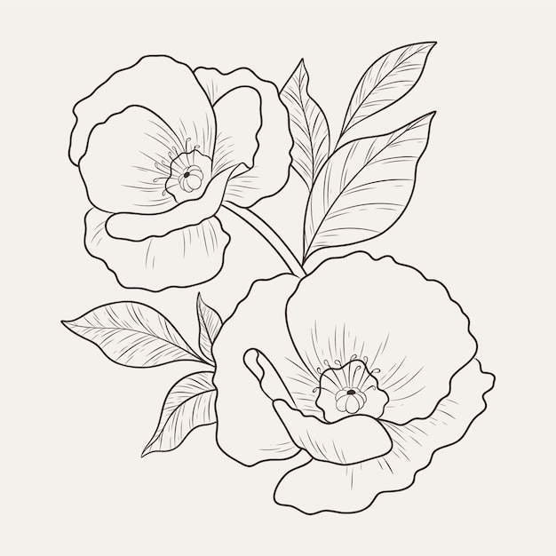 無料ベクター 手描きフラットデザインシンプルな花のアウトライン