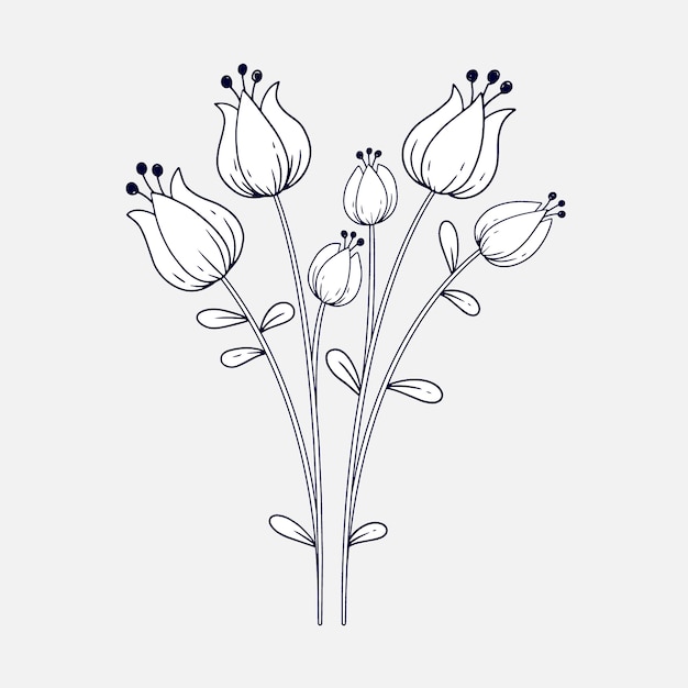 Contorno fiore semplice design piatto disegnato a mano