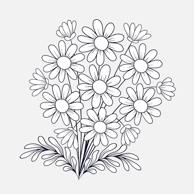 Contorno fiore semplice design piatto disegnato a mano