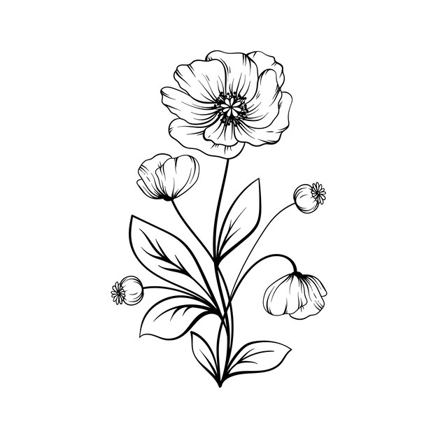 Hand drawn flat design simple flower outline