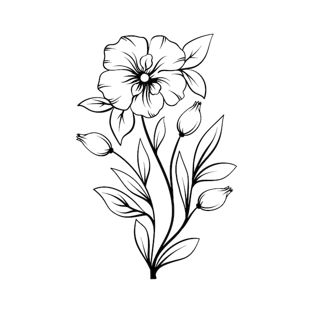手描きのフラットなデザインのシンプルな花のアウトライン