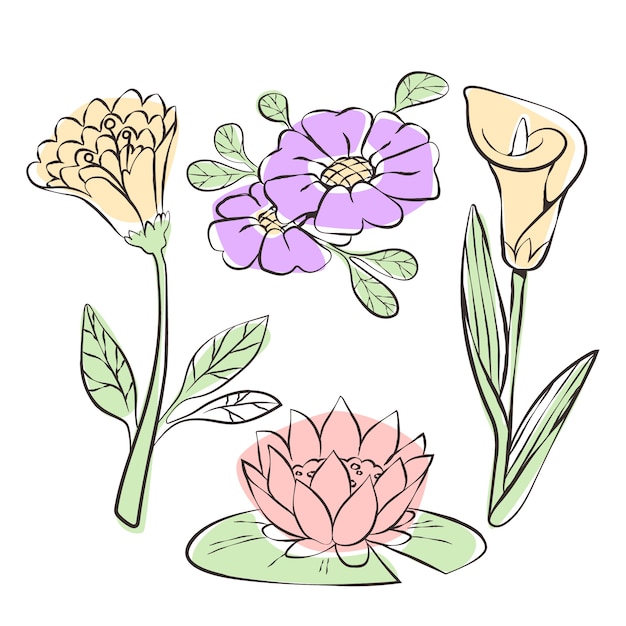 Hand drawn flat design simple flower outline