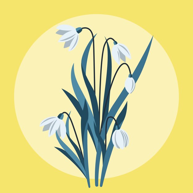 Hand drawn flat design snowdrop illustration