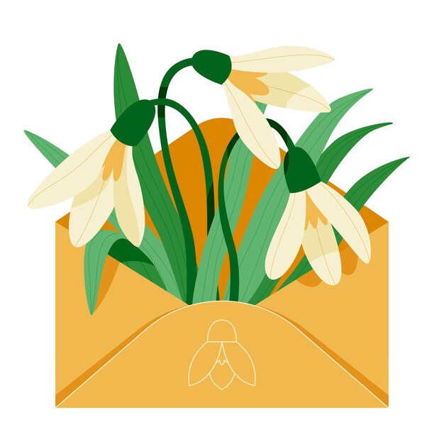 Hand drawn flat design snowdrop illustration