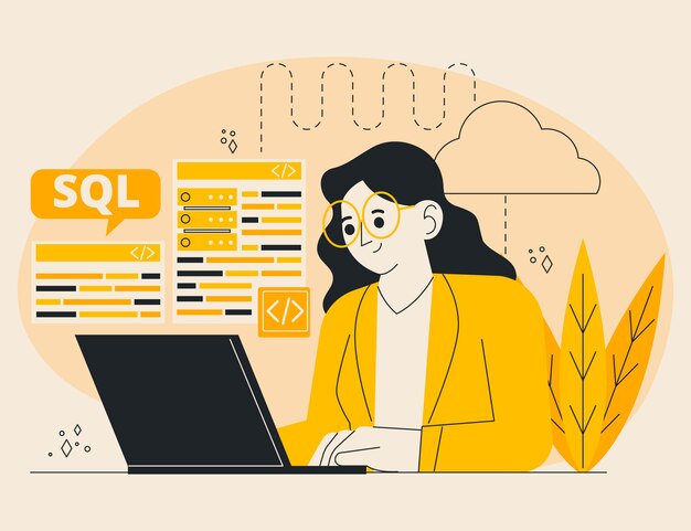 Hand drawn flat design sql illustration