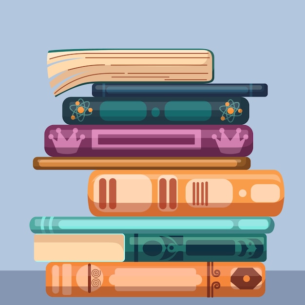 Hand drawn flat design stack of books illustration