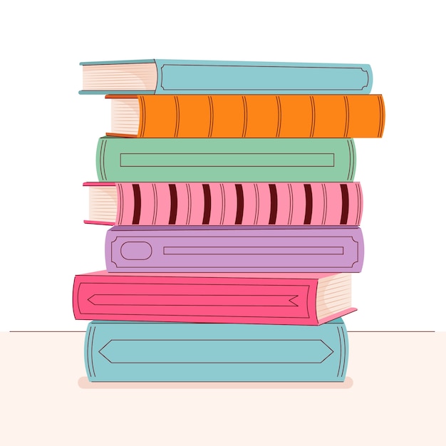 Hand drawn flat design stack of books illustration