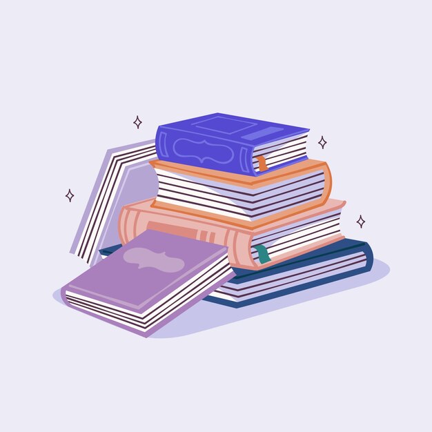 Hand drawn flat design stack of books illustration