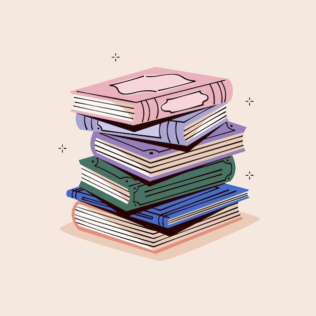 Hand drawn flat design stack of books illustration