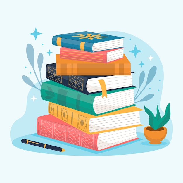 Hand drawn flat design stack of books  illustration