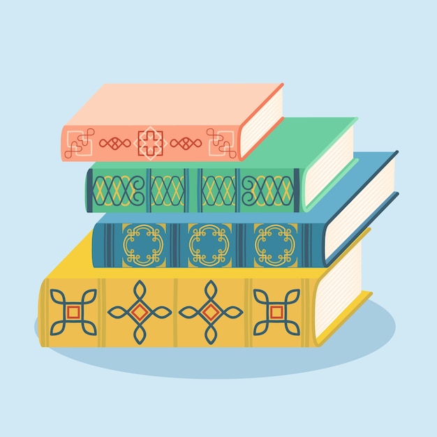 Hand drawn flat design stack of books