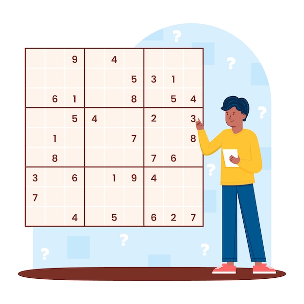 Gioco di sudoku dal design piatto disegnato a mano