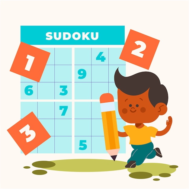Hand drawn flat design sudoku game