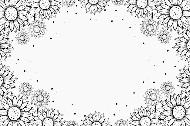 Hand drawn flat design sunflower border