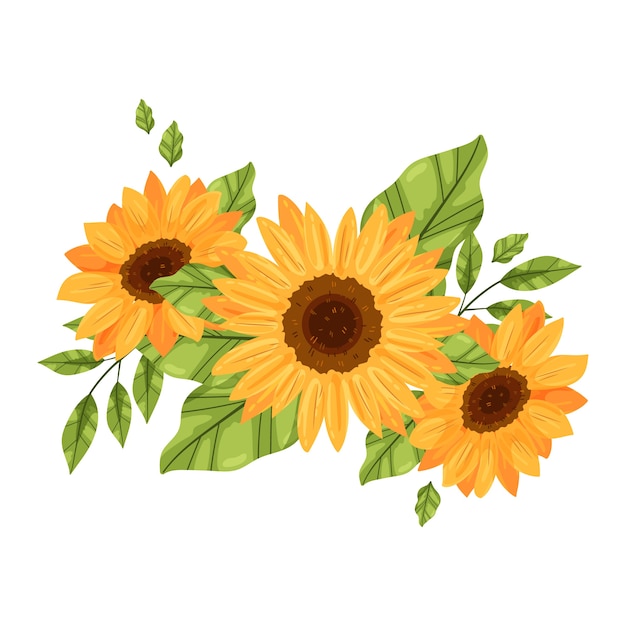 Hand drawn flat design sunflower border