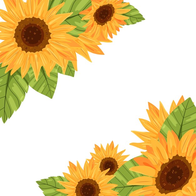 Hand drawn flat design sunflower border