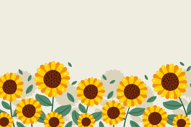 Hand drawn flat design sunflower border