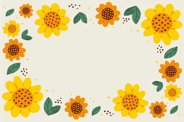 Hand drawn flat design sunflower border