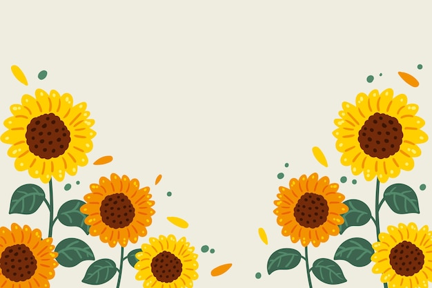 Hand drawn flat design sunflower border