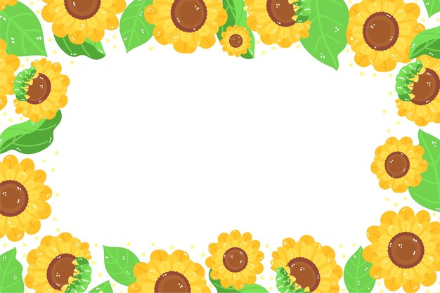 Hand drawn flat design sunflower border