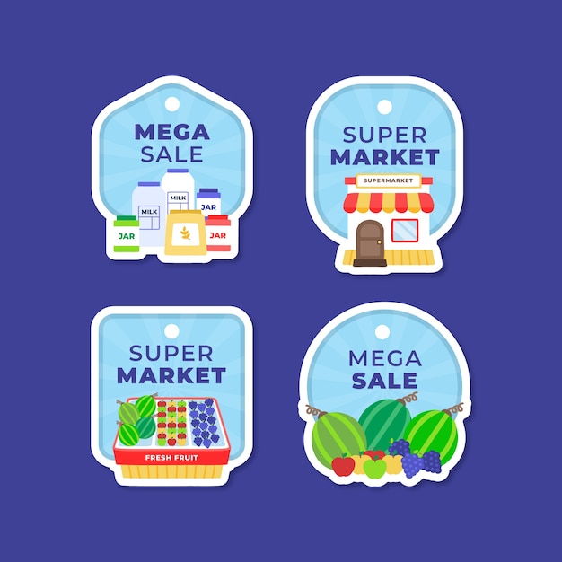 Free vector hand drawn flat design supermarket labels