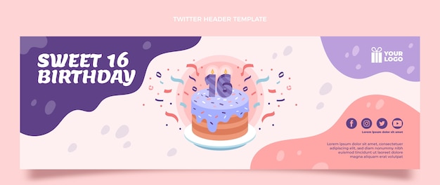 Hand drawn flat design sweet 16 template