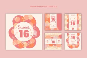 Hand drawn flat design sweet 16 template