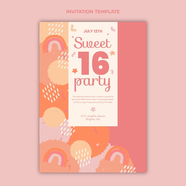 Hand drawn flat design sweet 16 template