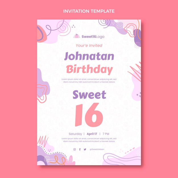 Hand drawn flat design sweet 16 template