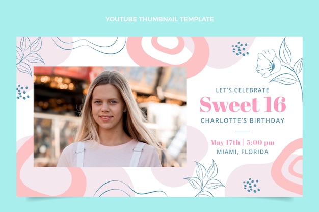 Hand drawn flat design sweet 16 template