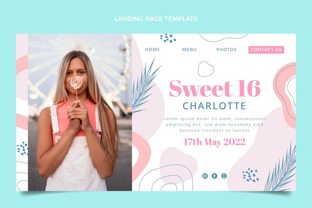 Free vector hand drawn flat design sweet 16 template