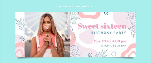 Hand drawn flat design sweet 16 template